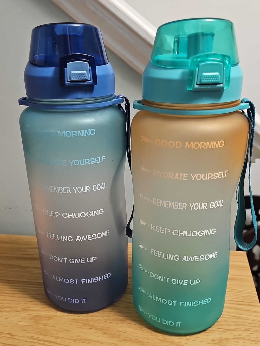 Hydration Tracker 64oz H2O Bottle Set- Gradient Blue & Teal, Motivational & Fun